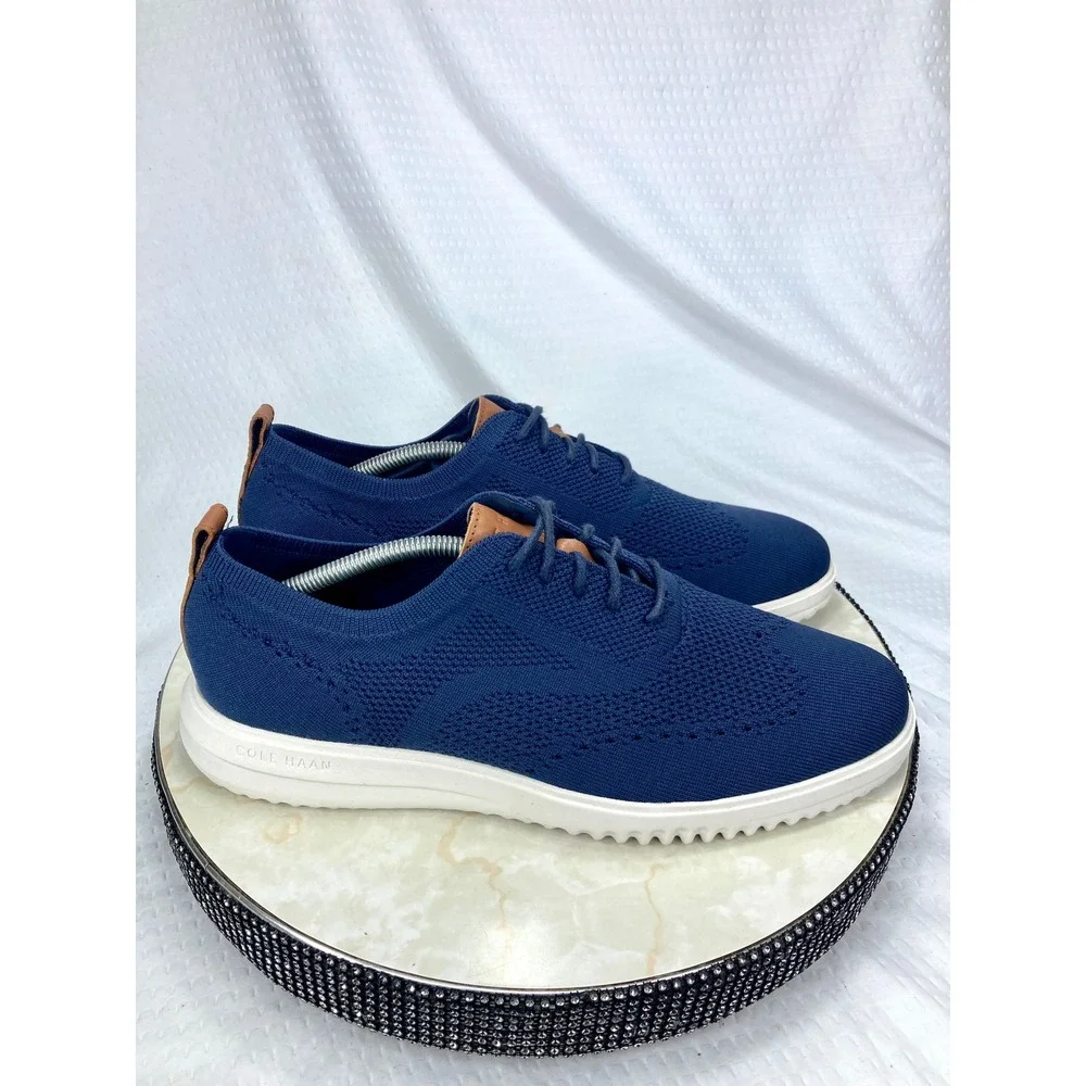 Cole Haan Zerogrand Stitchlite Wingtip Oxford Shoes Men 12 Navy Knit Preppy NEW